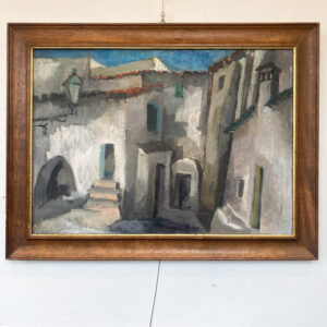 Quadro a olio su tela con cornice in legno raffigurante uno scorcio del borgo di Scalea in Calabria