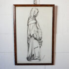Disegno a carboncino raffigurante Santa Marta, firmato Gaspare Gambi e datato 1907, incorniciato con vetro e appeso a una parete