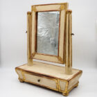 Specchiera da tavolo antica in legno laccato e dorato con cassettino, Italia XIX secolo.